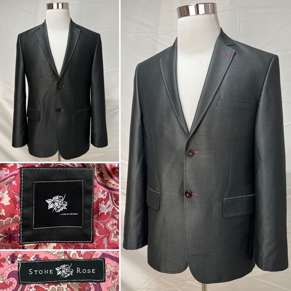 NWT $327 Stone Rose Black Rivet Collection Charcoal Gray Men’s 38R Blazer Jacket